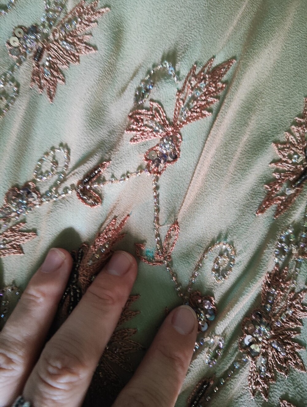 Papell Boutique Blush Green Beaded Fringe Maxi Dress - Picture 14 of 14